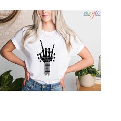 skeleton rock hands shirt, skeleton playing guitar, rock and roll shirt,music festival shirt,metal music gifts,guitarist