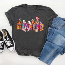 easter day teacher shirt, happy easter shirt, rabbit ears shirt, easter teacher gift shirt, school shirt