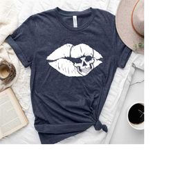 skull t-shirt, kiss shirt, shirt for women, lips shirt, gift for women, skeleton shirt, women shirt, gift for her, lip s