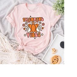 thankful vibes t-shirt, retro thanksgiving shirt, thanksgiving heart shirt, thanksgiving matching shirt, hippie thanksgi