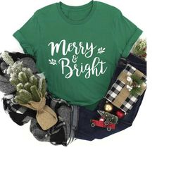 women's christmas shirts, merry and bright shirt, christmas gifts for women shirts, xmas shirts