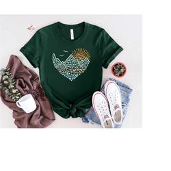 mountain sunset shirt, wanderlust explore, mountain heart tee, hiking shirt, adventure shirts, camping shirts, travel sh