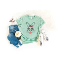 bubble gum bunny tee, bunny with glasses shirt, cute bunny shirt, easter shirt, easter bunny tee, easter shirts for wome