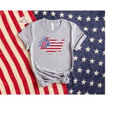 american flag shirt, usa flag flower t shirt, 4th of july shirt, memorial day shirt, patriotic shirt, floral flag, fourt