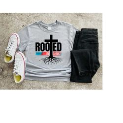 rooted in christ, christian clothing, christian t-shirts, bible verse shirt, dad gift, christian men shirt, pastor gift
