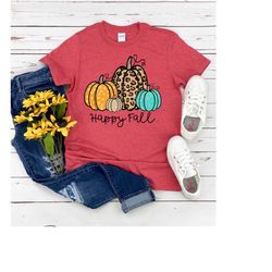 happy fall leopard pumpkin shirt, pumpkins women shirt, leopard fall women shirt, cheetah pumpkin print, fall women, tha