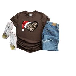 christmas cheetah heart shirt, christmas women gift, christmas women outfit, christmas gift for her, cheetah christmas s