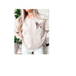 floral butterfly shirt, pocket size butterfly shirt, bug shirt, aesthetic tshirt, insect shirt, goblincore clothing