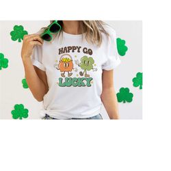 retro happy go luck sweatshirt, irish day sweatshirt, happy go lucky shirt, st patrick's shirt, irish day shirt, clover