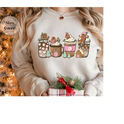 gingerbread christmas coffee shirt, christmas coffee sweatshirt, latte drink crewneck women holiday sweater, xmas tee, c
