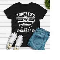 toretto's garage t-shirt fast and furious muscle car tee top, fast and furious shirt, dominic toretto shirt, race car sh