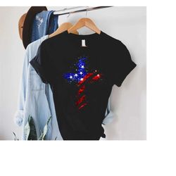 flag cross shirt, 4th of july shirt, american flag shirt, christian t-shirt, jesus shirt, prayer shirt, usa flag patriot