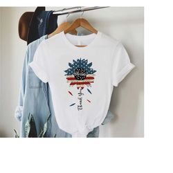 veterans sunflower shirt, american flag sunflower shirt, thank you veterans shirt, usa flag shirt, patriotic women shirt