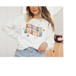 groovy kindergarten teacher sweatshirt, kindergarten teacher shirt, kindergarten shirt, kinder crew kinder squad, presch