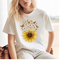 sunflower butterfly shirt, butterfly tee, mothers day gift shirt, sunflower shirt, floral tshirt, flowers gift t-shirt,