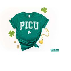 picu st patricks day shirt, st. patrick's day picu nurse tshirt, pediatric nurse, retro peds np tee, lucky picu nurse, n