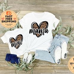 leopard mama mini shirt, leopard mom shirt, leopard mini shirt, mommy and me outfits, mom and daughter shirt, heart mom