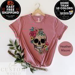 leopard sugar skull shirt, day of the dead shirt, sugar skull flower crown woman tshirt, halloween shirts, skeleton shir