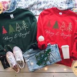 merry and bright sweatshirt, christmas tree sweater, cute christmas crewneck, christmas outfit, christmas pajamas for fa