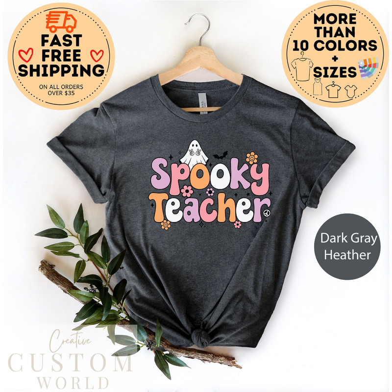 Spooky Teacher Shirt, Teacher Shirts, Teacher Halloween Shirts, Retro Halloween Teacher Shirt, Kindergarten Teacher Tee, Elementary Teacher.jpg
