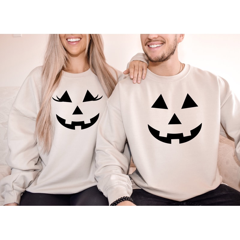 Happy Face Couple Matching Sweatshirt, Halloween Couple Matching Sweatshirt, Halloween Woman Shirt, Halloween Man Shirt, Halloween Gift.jpg