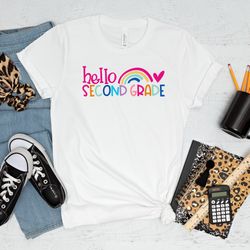 hello second grade shirt, back to school shirt, hello second grade rainbow shirt, 2nd grade shirt, second grade teacher