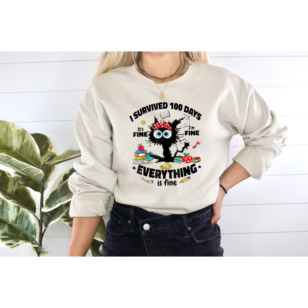 I Survived 100 Days Shirt, It's Fine I'm Fine Everything Is Fine Shirt, 100 Days of School Shirt, School Shirt, Teacher Shirt,Back To School.jpg