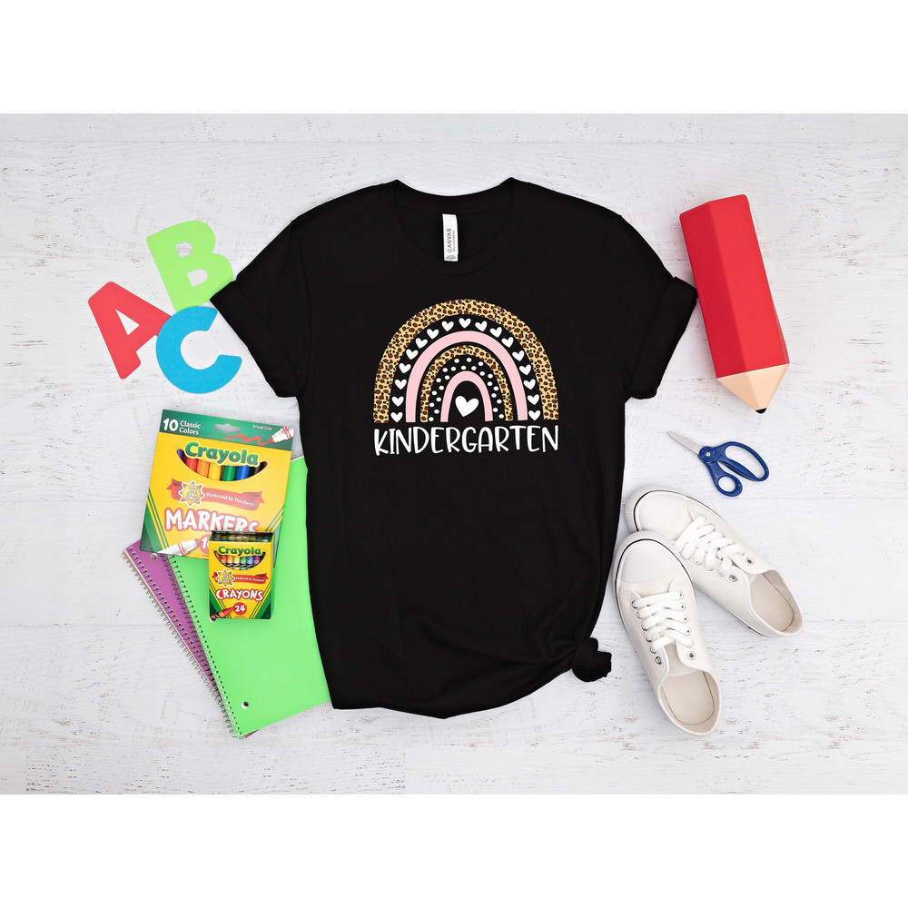 Kindergarten Leopard Rainbow Shirt, Hello Kindergarten Shirt, Back To School Shirt, Kindergarten Rainbow Shirt, Kindergarten Teacher Shirt.jpg