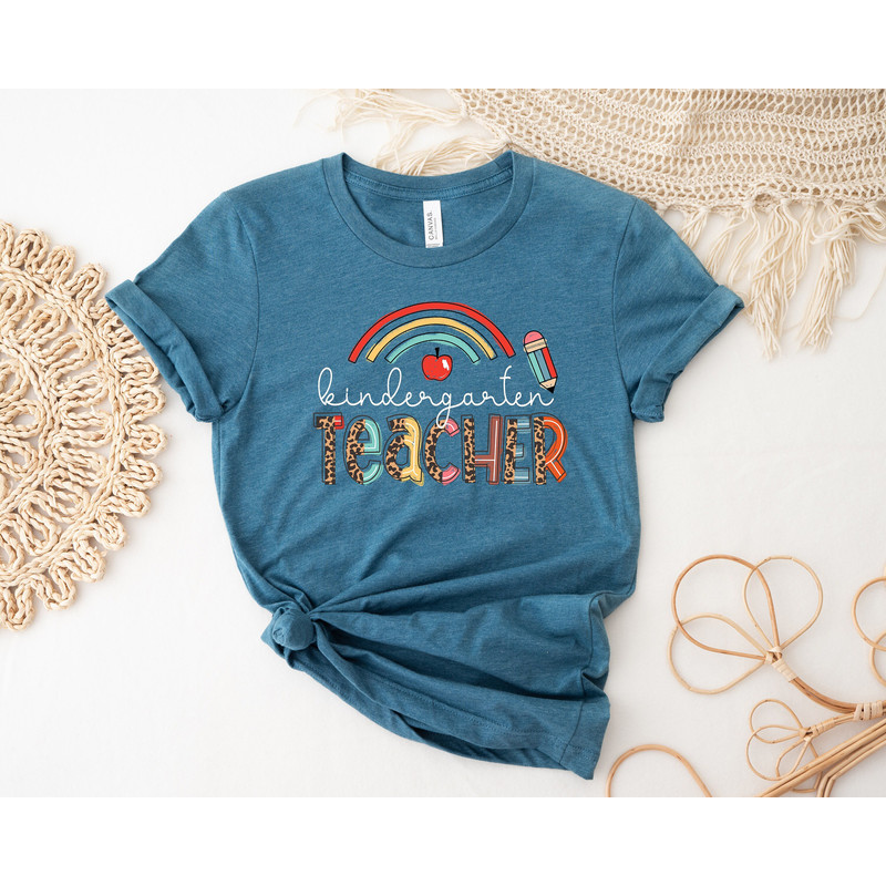 Kindergarten Teacher Shirt, Teacher Leopard Shirt, Teacher Rainbow Shirt, Back To School Shirt, First Day Of School Shirt, Teacher Gift.jpg