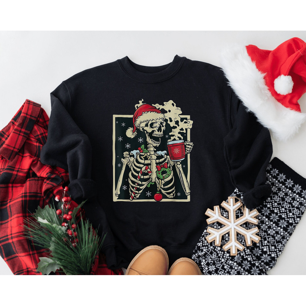 Dead Inside Skeleton Christmas Sweatshirt, Sarcastic Christmas Coffee Sweatshirt, Merry Christmas Hoodie, Coffee Lover Christmas Sweatshirt.jpg