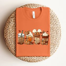 disney mickey ears coffee latte shirt, vintage fall season shirt, fall coffee shirt, cute halloween pumpkin shirt, disne