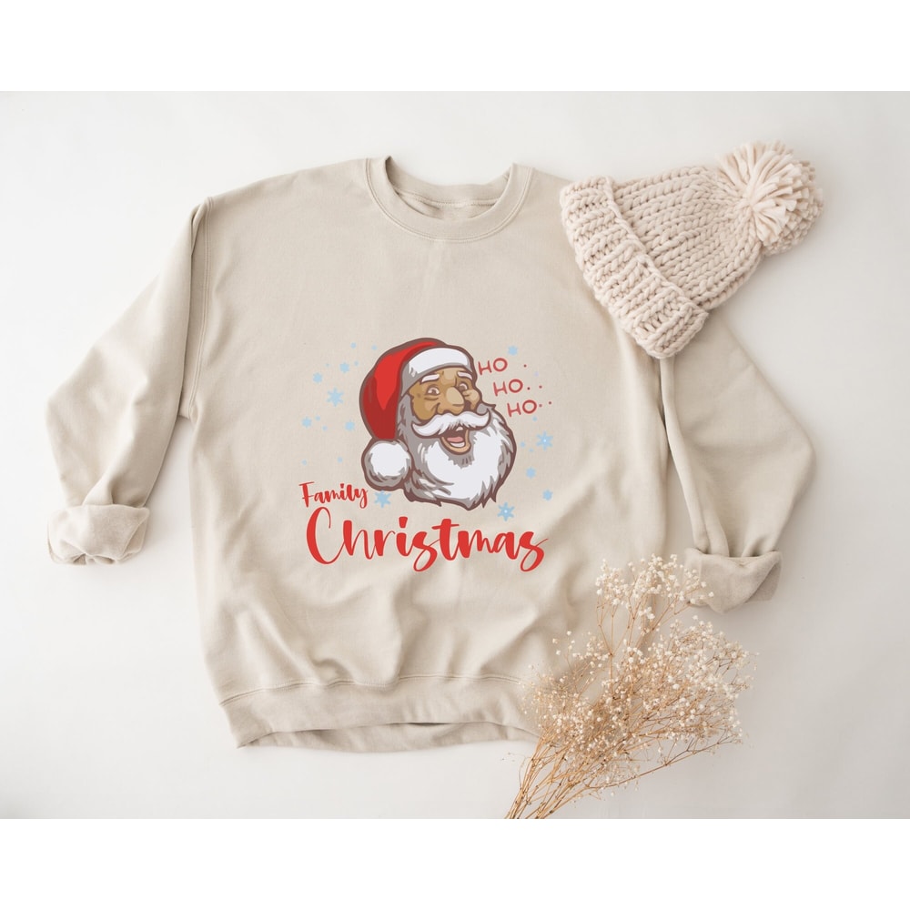Family Christmas Santa Sweatshirt, Ho Ho Ho Santa Sweatshirt, Retro Christmas Santa, Holiday Clothing Women, Christmas Sweatshirt for Woman.jpg