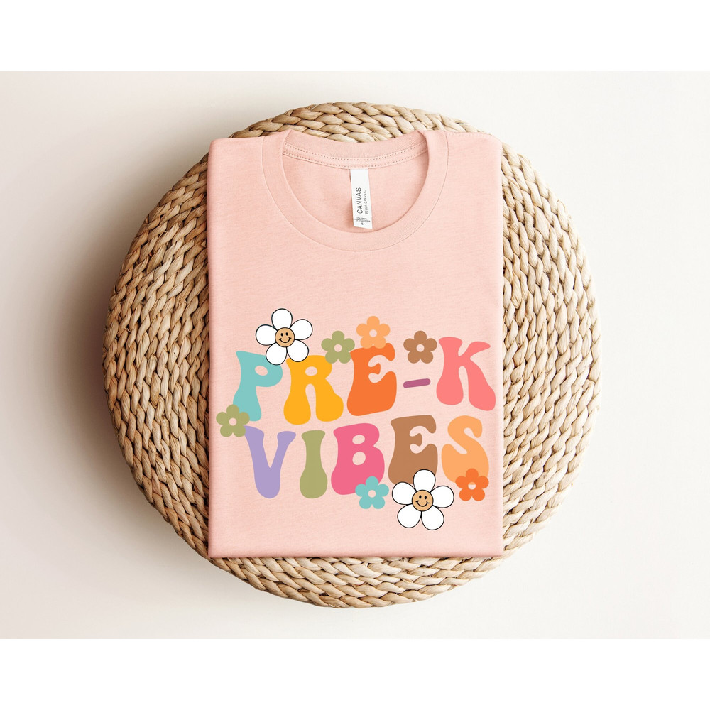 Retro PRE-K Vibes Shirt, Back to School Shirt, Retro Teacher Shirt, Floral Pre-k Vibes Shirt, First Day of School, Retro Shirt For Kids.jpg
