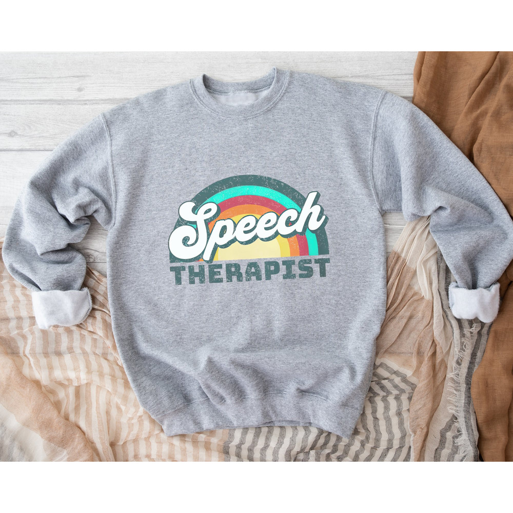 Retro Speech Therapist Sweatshirt, Vintage SLP Therapy Sweater, Rainbow Therapist Hoodie, Gift for Pathologist, Retro Language Pathologist.jpg