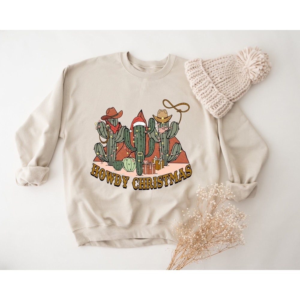 Retro Western Howdy Christmas Crewneck Sweatshirt Gift For Cowboys, Cowboy Howdy Hoodie, Vintage Western Xmas Sweater, Cowgirl Xmas Hoodie.jpg