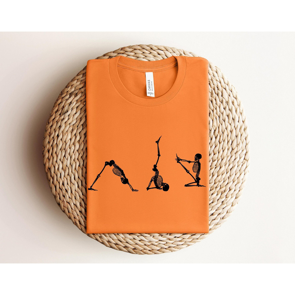 Skeletons Yoga Shirt, Skeleton Halloween Shirt, Yoga Lover Shirt, Spooky Season Shirt, Gift For Yogi, Halloween Meditation Shirt, Namaste.jpg