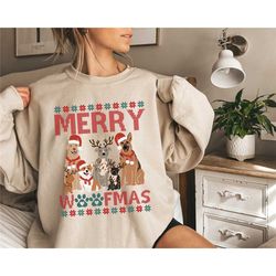 merry woofmas sweatshirts & hoodie, christmas sweatshirt, holiday sweatshirts, cute dog christmas tree, gift for dog mom