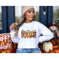 fall coffee drink sweatshirt & hoodie, autumn sublimation shirts, orange pumpkin latte ,coffee sublimation,fall sweatshi