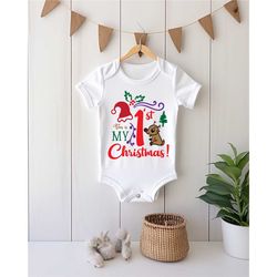 1st christmas onesie shirt, first christmas santa hat onesie shirt, baby first christmas onesie, merry christmas onesie,