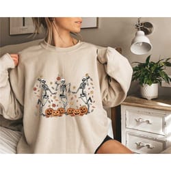 dancing skeleton sweatshirt, pumpkin sweater, pumpkin skeleton shirt, fall sweatshirt, halloween party sweatshirt, spook