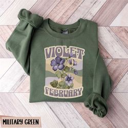 groovy february birth flower sweatshirt, violet birth month flower sweater, retro birthday floral shirt, birth month gif