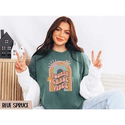 groovy fourth grade vibes teacher team shirt, comfort colors 4th grade crew tee, retro hello fourth grade squad, 4th gra