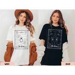 celestial tarot card bachelorette shirts, spooky witchy wedding party, halloween salem bach party, mystical zodiac bride