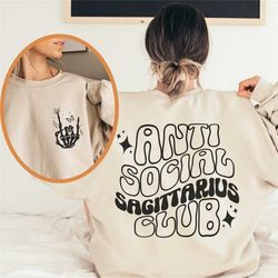 antisocial sagittarius club sweatshirt, retro zodiac birthday gift for sag sweater, 90s celestial astrology gift witchy
