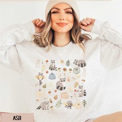 fall raccoon sweatshirt, cottagecore mushroom crewneck, gift for raccoon lover shirt, wildflower trash panda sweater, pu