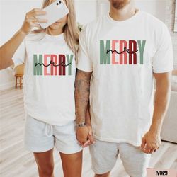 mr and mrs christmas matching couple shirt, comfort colors his and hers holiday crewneck, husband and wife newlywed gift