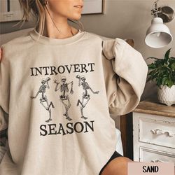 halloween introvert season sweatshirt, cute dancing skeleton crewneck, funny halloween sweater, bookish gift, goth every