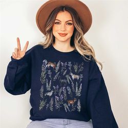 flower goat sweatshirt, lavender goat crewneck, lilac farm lover gift, wildflower mini goat lover birthday gift, floral