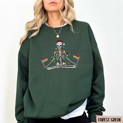 gay pride christmas sweatshirt lgbtq pride holiday sweater skeleton meditation trans pride shirt gay apparel crewneck yo