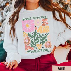 flower school counselor sweatshirt, floral social worker crewneck, retro social work gift, retro psychologist team shirt